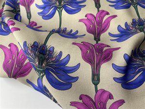 Fastvævet viscose - elegante blomster på flot khaki bund